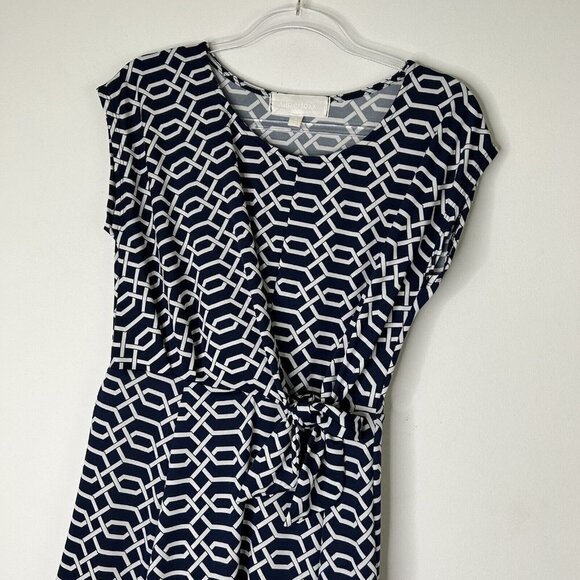 Superfoxx Faux Wrap Jersey Dress Womens Size Small Navy Geometric - Picture 2 of 9